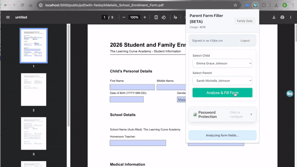ParentFormFiller autofilling a PDF in seconds